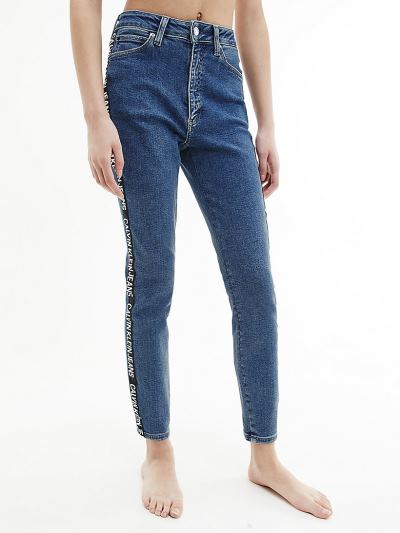 Calvin Klein Ruhák HU635584 | Calvin Klein High Rise Skinny Side Logo Női Farmernadrág Kék Csíkok